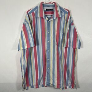 Nautica Short Sleeve Button Up Shirt Men Size XXL 2XL Colorful Vertical Striped